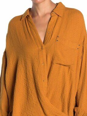 We The Free Textured Button-Up Shirt – Orange/Rust – Size Large